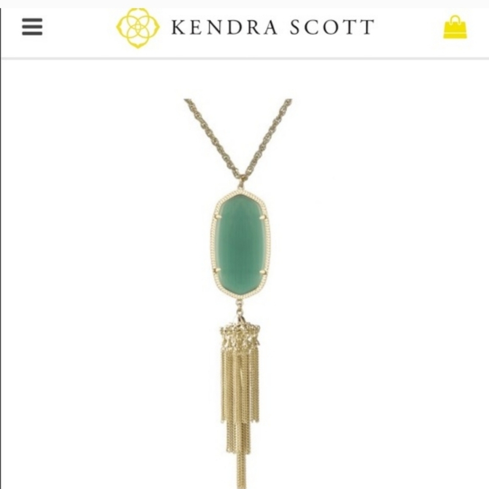 Kendra Scott Rayne Long Pendant Necklace Emerald Green Gold Tone Tassel